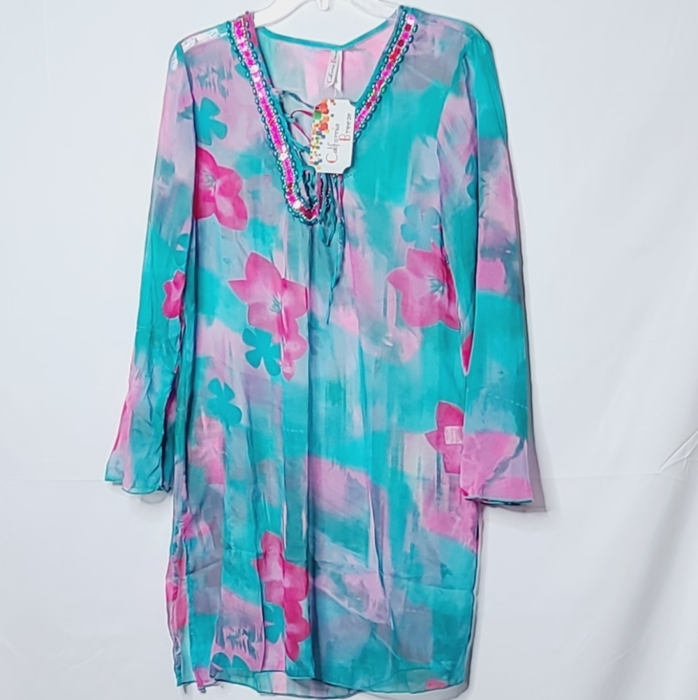 NWT California Breeze sheer floral swimsuit cover